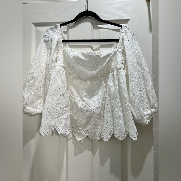 MISA Sera Off-the-shoulder Scalloped Eyelet Top - Size Small - Picture 6 of 6